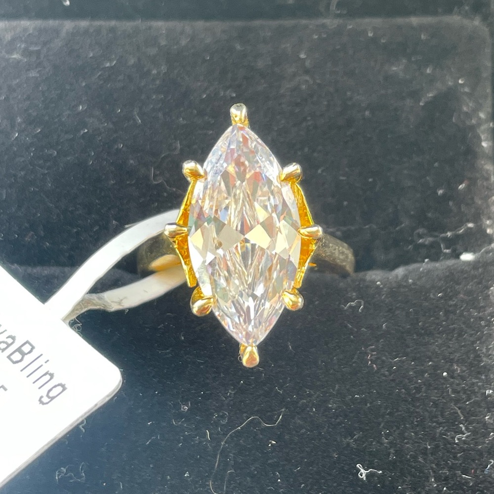5ctw Marquis Cut Lab White Sapphire Hidden Halo Gold Plated 925 Ring-sz 6